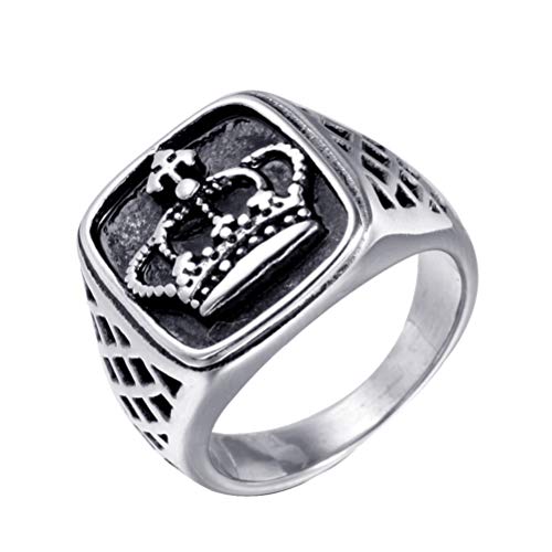 OAKKY Herren Damen Jahrgang Königlich König Krone Ring Rostfreier Stahl Europäisch und Amerikanisch Stil Rock Punk Silber Überzogen Größe 60 (19.1) von OAKKY