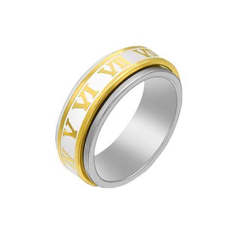 OAKKY Herren Damen Römische Ziffern Drehring Personality 8mm Stimmungs-Fidget-Angst Drehbarer Ring Edelstahl Gold Größe 54 (17.2) von OAKKY