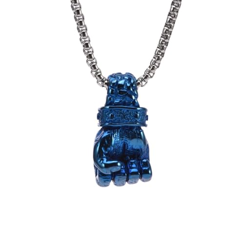 OAKKY Herren Dominante Punk Cool Geballte Faust Skelett Hand Boxen Macht Fitness Amulett Anhänger Halskette Edelstahl Blau mit Kette von OAKKY