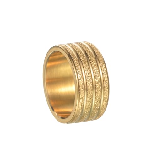 OAKKY Herren Edelstahl 10mm Breit Sandgestrahlte Oberfläche Kuppel Hochzeit Verlobungsring Ring Gold Größe 65 (20.7) von OAKKY