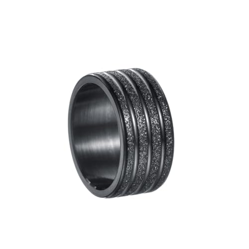 OAKKY Herren Edelstahl 10mm Breit Sandgestrahlte Oberfläche Kuppel Hochzeit Verlobungsring Ring Schwarz Größe 60 (19.1) von OAKKY