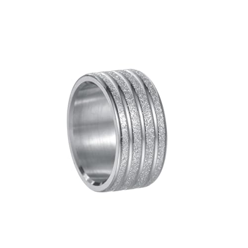 OAKKY Herren Edelstahl 10mm Breit Sandgestrahlte Oberfläche Kuppel Hochzeit Verlobungsring Ring Silber Größe 70 (22.3) von OAKKY