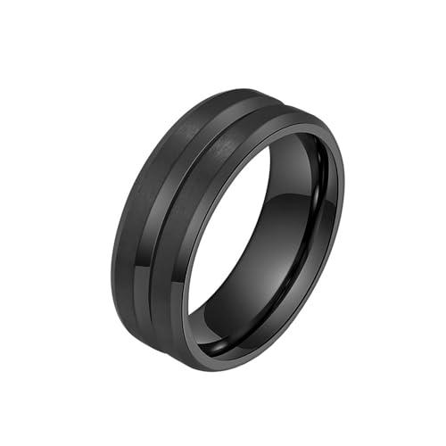 OAKKY Herren Edelstahl 8mm Mattes Finish Ringe Abgeschrägte Kante Poliert Comfort Fit Schwarz Größe 68 (21.6) von OAKKY