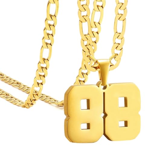 OAKKY Herren Edelstahl Athleten Nummer 00-99 Halsketten Sport Anhänger Kette Baseball/Basketball/Fußball Team Inspiration Schmuck Gold Nummer 88 OAKKY Herren Edelstahl Athleten Nummer 00-99 Halsketten Sport Anhänger Kette Baseball/Basketball/Fußball Team Inspiration Schmuck Gold Nummer 88 von OAKKY