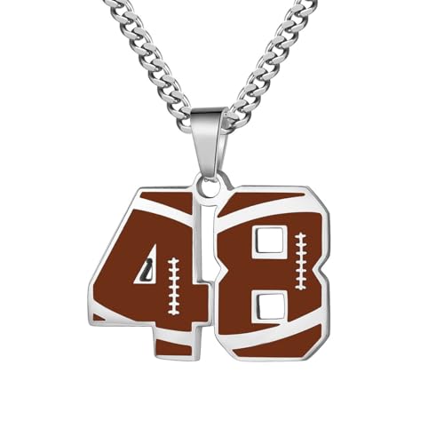 OAKKY Herren Edelstahl Athleten Nummer 00-99 Halsketten Sport Anhänger Kette Fußball/Rugby Team Inspiration Schmuck Nummer 48 von OAKKY
