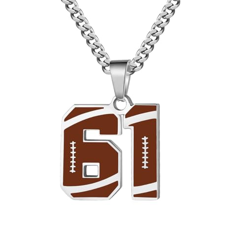OAKKY Herren Edelstahl Athleten Nummer 00-99 Halsketten Sport Anhänger Kette Fußball/Rugby Team Inspiration Schmuck Nummer 61 von OAKKY