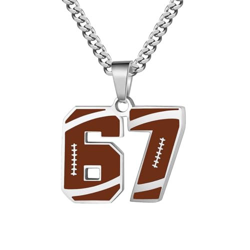 OAKKY Herren Edelstahl Athleten Nummer 00-99 Halsketten Sport Anhänger Kette Fußball/Rugby Team Inspiration Schmuck Nummer 67 von OAKKY