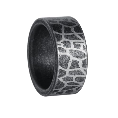 OAKKY Herren Edelstahl Einfaches Gekritzel Rissig Gebogen 10Mm Breite Statement Ring Schlicht Poliert Biker Titan Fingerband Antikes Schwarz Größe 60 (19.1) von OAKKY