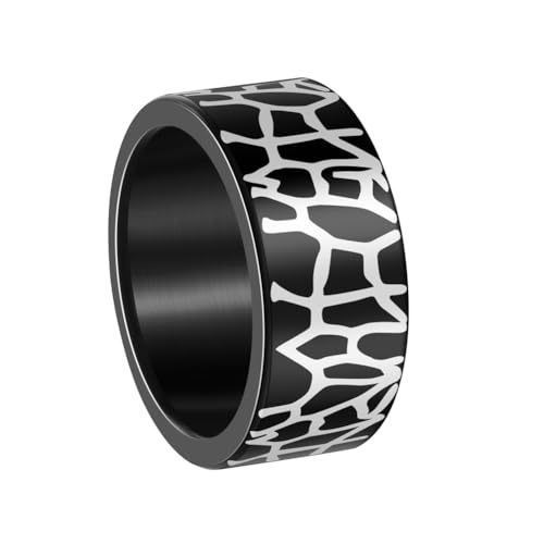 OAKKY Herren Edelstahl Einfaches Gekritzel Rissig Gebogen 10Mm Breite Statement Ring Schlicht Poliert Biker Titan Fingerband Schwarz Größe 68 (21.6) von OAKKY