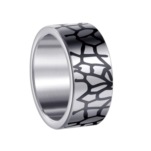 OAKKY Herren Edelstahl Einfaches Gekritzel Rissig Gebogen 10Mm Breite Statement Ring Schlicht Poliert Biker Titan Fingerband Silber Größe 62 (19.7) von OAKKY