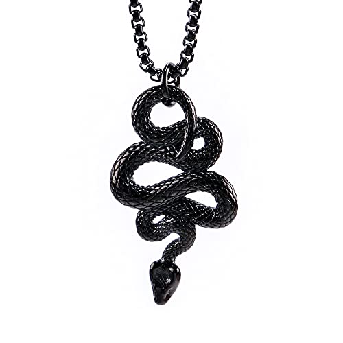 OAKKY Herren Edelstahl Gothic Snake Animal Anhänger Halskette mit Kette Schwarz von OAKKY
