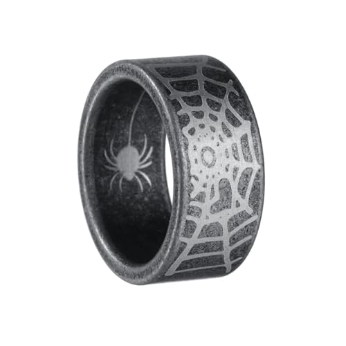 OAKKY Herren Edelstahl Gothic Spinne Fledermaus Web Wide Statement Ring Hip Hop Plain Plated Biker Fingerband Antikes Schwarz Größe 65 (20.7) von OAKKY