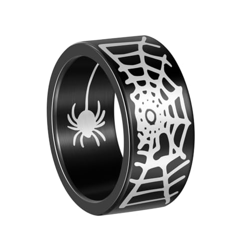 OAKKY Herren Edelstahl Gothic Spinne Fledermaus Web Wide Statement Ring Hip Hop Plain Plated Biker Fingerband Schwarz Größe 68 (21.6) von OAKKY