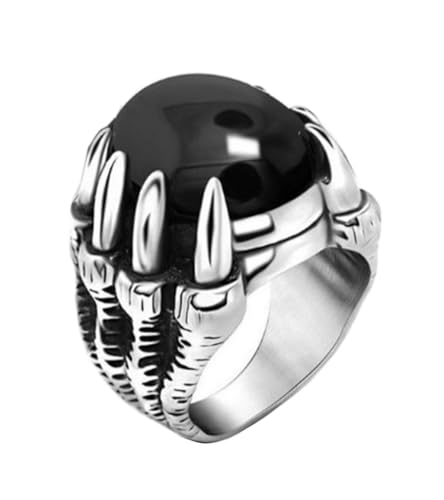 OAKKY Herren Edelstahl Jahrgang Gotik Drachen Klaue Edelstein Ringe Punk Rock Daumen Ring Schwarz Größe 54 (17.2) von OAKKY