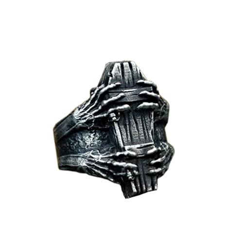 OAKKY Herren Edelstahl Jahrgang Gotik Totenkopf Hand Sarg Punk Ring Silber Größe 68 (21.6) von OAKKY