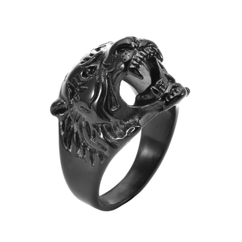 OAKKY Herren Edelstahl Jahrgang Herrschsüchtiger Tiger Kopf Tier Ring Punk Biker Schmuck Schwarz Größe 68 (21.6) von OAKKY