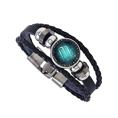 OAKKY Herren Edelstahl Jahrgang Leder geflochten 12 Horoskop Zodiac Amulett Armreif Armband Skorpion von OAKKY