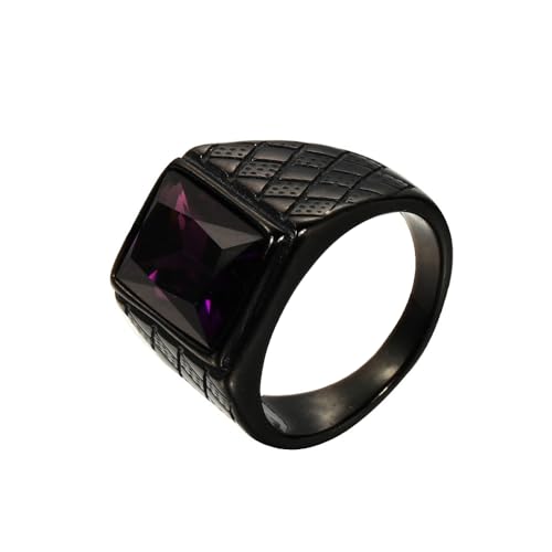 OAKKY Herren Edelstahl Jahrgang Punk Ring mit quadratischen Violett Steinen Graviertes Rauten Eherband Schwarz Größe 62 (19.7) von OAKKY