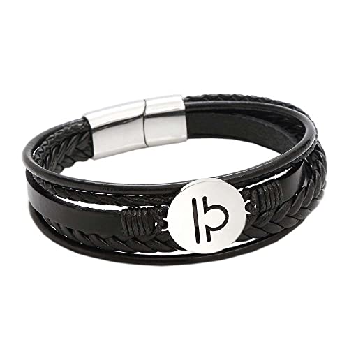 OAKKY Herren Edelstahl Leder geflochten 12 Horoskop Sternzeichen Amulett Armreif Armband Waage von OAKKY