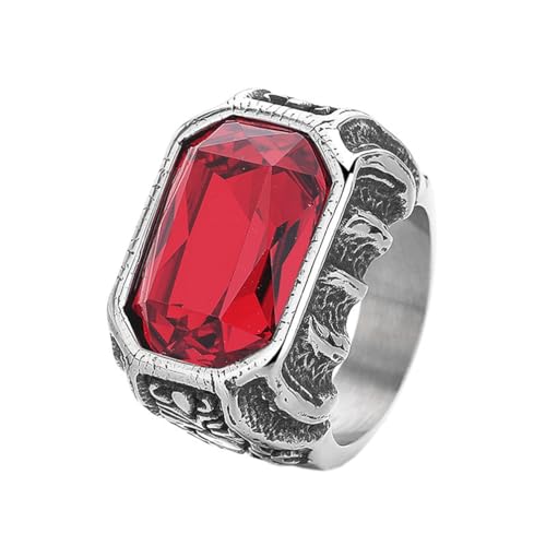 OAKKY Herren Edelstahl Personalisiert Wolken-Drachenklaue Mehrfarbig Edelstein Ring Biker Punk Halloween Schmuck Geschenk Rot Größe 60 (19.1) von OAKKY