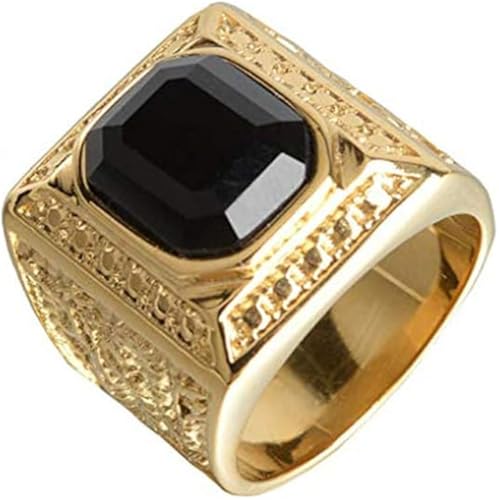 OAKKY Herren Edelstahl Quadrat Mehrfarbig Edelstein Ring Graviert Chinesisch Gold Drache Klassisch Vintage Schmuck Schwarz Größe 65 (20.7) von OAKKY