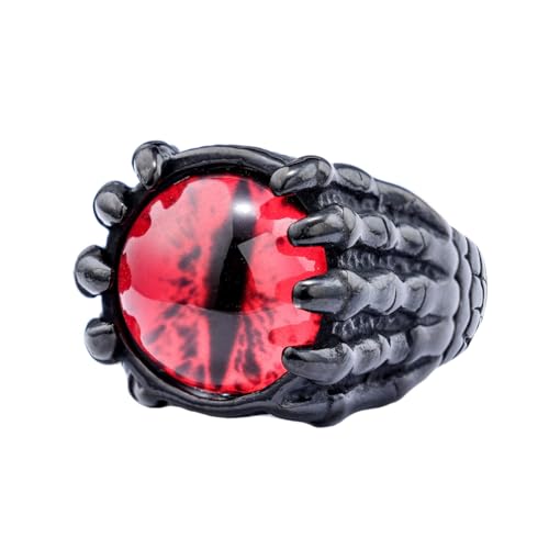 OAKKY Herren Edelstahl Retro Personalisierte Totenkopf Rote Augen Kugel Ringe Punk Biker Schmuck Schwarz Größe 72 (22.9) von OAKKY