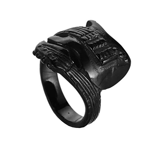 OAKKY Herren Edelstahl Schmuck Liebhaber Gothic Punk Rock Klassisch Musik Gitarre Wickeln Ring Schwarz Größe 70 (22.3) von OAKKY