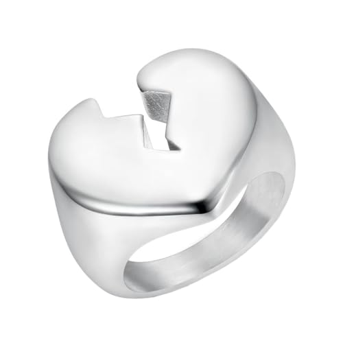 OAKKY Herren Edelstahl Split Lightning Broken Heart Dome Chunky Ring Punk Polierter Motorradfahrer Fingerband Silber Größe 68 (21.6) von OAKKY