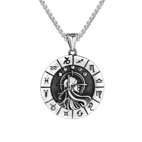 OAKKY Herren Edelstahl Tierkreiszeichen Charm Halskette Vintage Punk Astronomisch Anhänger Geburtstag Jubiläum Schmuck Jungfrau OAKKY Herren Edelstahl Tierkreiszeichen Charm Halskette Vintage Punk Astronomisch Anhänger Geburtstag Jubiläum Schmuck Jungfrau von OAKKY