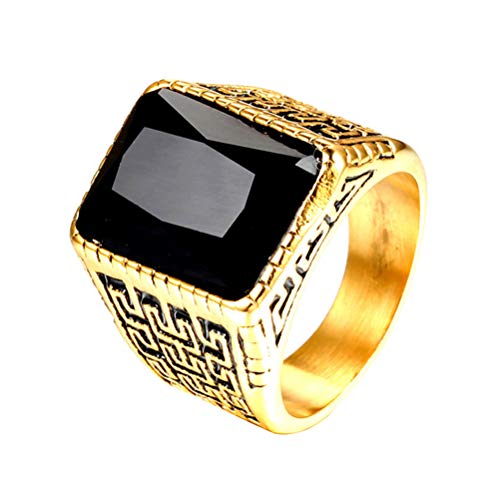 OAKKY Herren Edelstahl Uralt Große Mauer Muster Mehrfarben Platz Edelstein Ring Gold Schwarz Größe 66 (21.0) von OAKKY