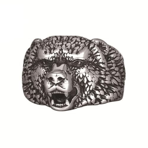 OAKKY Herren Edelstahl Vintage Gealtert Graviert Wolfskopf Ringe Gothic Hip Hop Punk Tier Motiv Schmuck Größe 60 (19.1) von OAKKY