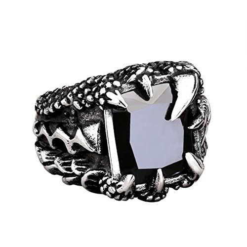 OAKKY Herren Edelstahl Vintage Gothic Dragon Claw Square Gem Ring für Cocktailparty Schwarze Größe 60 (19.1) von OAKKY