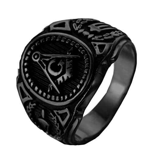 OAKKY Herren Edelstahl Vintage Punk Weinlese Freimaurer Freimaurer Biker Ring Symbol Mitglied Erklärung Schwarz Band Größe 68 (21.6) von OAKKY