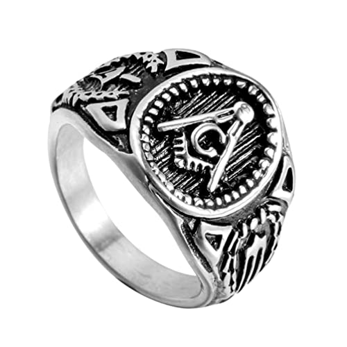 OAKKY Herren Edelstahl Vintage Punk Weinlese Freimaurer Freimaurer Biker Ring Symbol Mitglied Erklärung Silber Band Größe 66 (21.0) von OAKKY