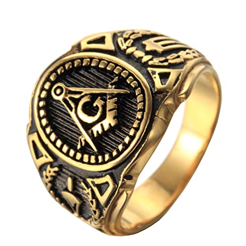 OAKKY Herren Edelstahl Weinlese Freimaurerischen Freimaurer Ring Symbol Mitglied Gold Band Größe 68 (21.6) von OAKKY