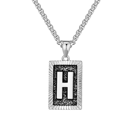 OAKKY Herren Edelstahl Zierlich Silber Quadrat Kreuz Initialen A-Z Alphabet Halskette Klassisch Trendig Pullover-Kettenanhänger Hip-Hop Schmuck Geschenk Buchstabe H von OAKKY