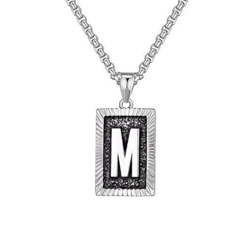OAKKY Herren Edelstahl Zierlich Silber Quadrat Kreuz Initialen A-Z Alphabet Halskette Klassisch Trendig Pullover-Kettenanhänger Hip-Hop Schmuck Geschenk Buchstabe M von OAKKY