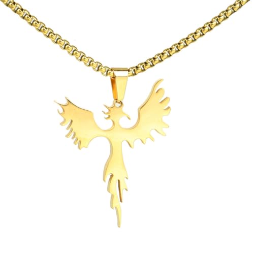 OAKKY Herren Einfacher Vogel Mysteriöser Phönix Totem Feuervogel Amulett Anhänger Cool Hip Hop Mythologie Symbol Halskette Edelstahl Gold mit Kette von OAKKY