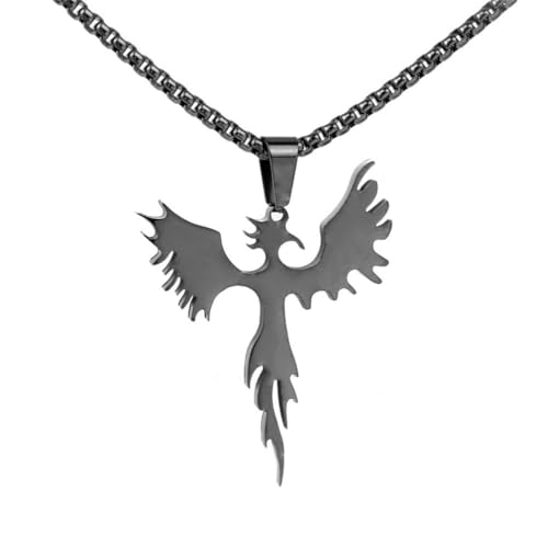 OAKKY Herren Einfacher Vogel Mysteriöser Phönix Totem Feuervogel Amulett Anhänger Cool Hip Hop Mythologie Symbol Halskette Edelstahl Schwarz mit Kette von OAKKY