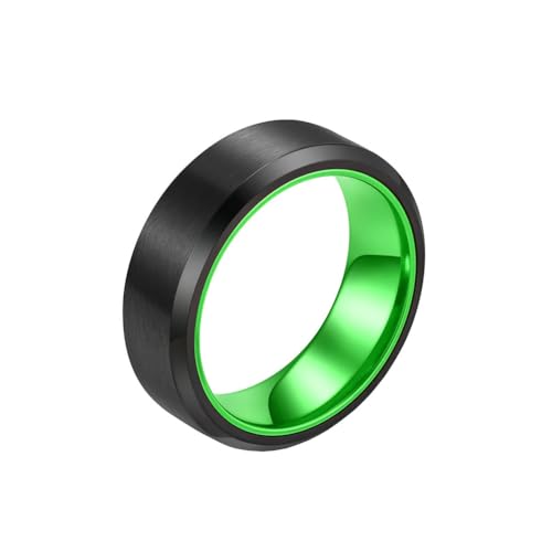 OAKKY Herren Einzigartige Persönlichkeit Matt Gebürstet Zweifarbiger Ring aus Edelstahl Ehering Abgeschrägte Kante Minimalistischer Stil Grün Größe 70 (22.3) von OAKKY