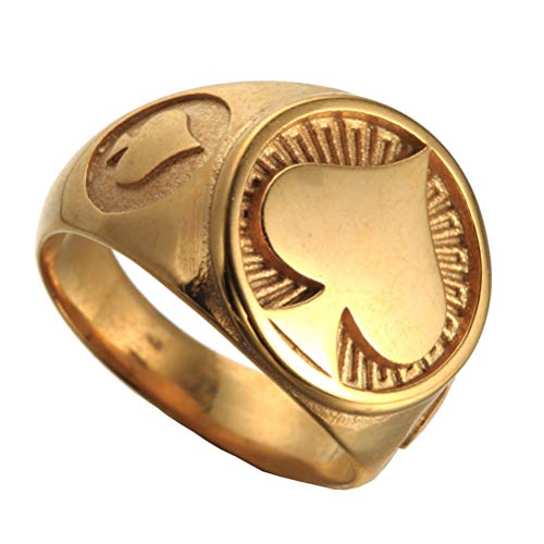 OAKKY Herren Glücklich Poker der Pik Ring Rostfreier Stahl Retro Punk Gotisch Biker Schmuck Cocktail Kasino Halloween Bands Gold Größe 60 (19.1) von OAKKY
