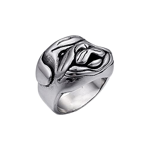 OAKKY Herren Gothic Pitbull Bulldogge Pug Hund Kopf Biker Ring Edelstahl Zwölf Sternzeichen Hund Punk Hip Hop Schmuck Silber Größe 65 (20.7) von OAKKY