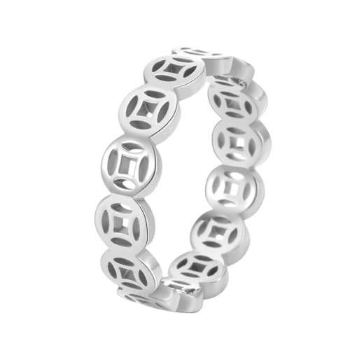 OAKKY Herren Hip Hop Ausgeschnitten Feng Shui Kupfermünzen Biker Ring Edelstahl Glück Reichtum Schatz Geld Ehering Silber Größe 68 (21.6) von OAKKY