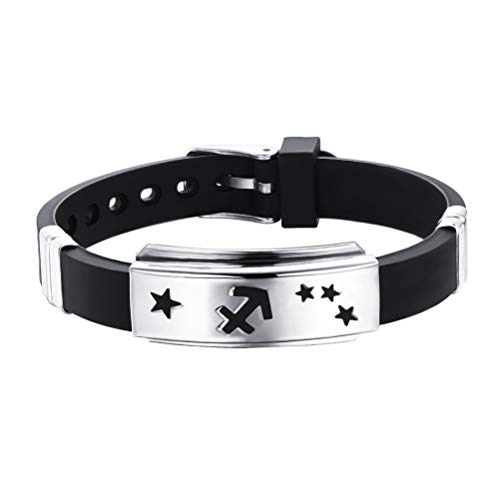 OAKKY Herren Jahrgang Einfach 12 Konstellation Tierkreis Sign Logo Glücklich Armreif Armband Edelstahl Horoskop Einstellbar, Schütze von OAKKY
