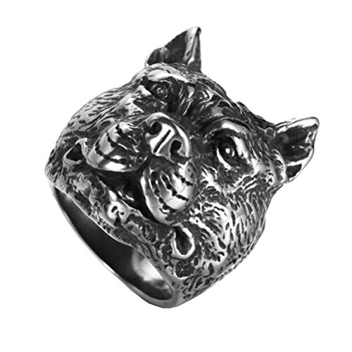 OAKKY Herren Jahrgang Persönlichkeit Bulldogge Mops Biker Ring Edelstahl Hip Hop Schikanieren Shar Pei Hund Kopf Silber Größe 68 (21.6) von OAKKY