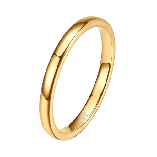 OAKKY Herren Klassisch Cool 2MM Glänzend Plain Kuppel Wolframkarbid Slim Stapeln Midi Ehering Hochglanz Komfort Passform Gold Größe 54 (17.2) von OAKKY