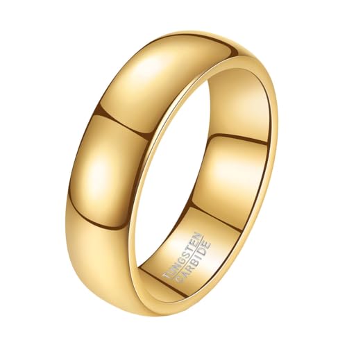 OAKKY Herren Klassisch Cool 6MM Glänzend Plain Kuppel Wolframkarbid Slim Stapeln Midi Ehering Hochglanz Komfort Passform Gold Größe 62 (19.7) von OAKKY