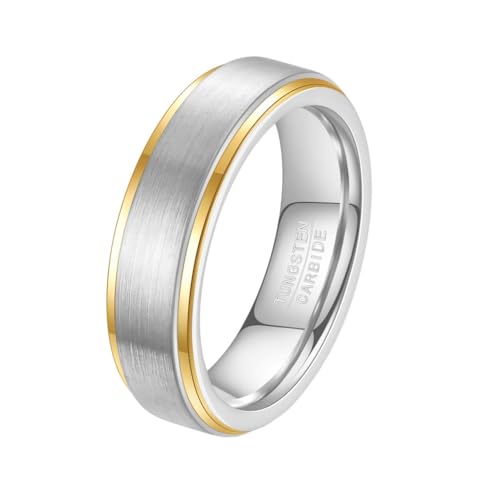 OAKKY Herren Klassisch Einfach Retro Vielseitig Schmuck Farbverlauf Farbe 6MM Wolframkarbid Ehering Matt Finish Komfort Passform Gold Silber Größe 60 (19.1) von OAKKY