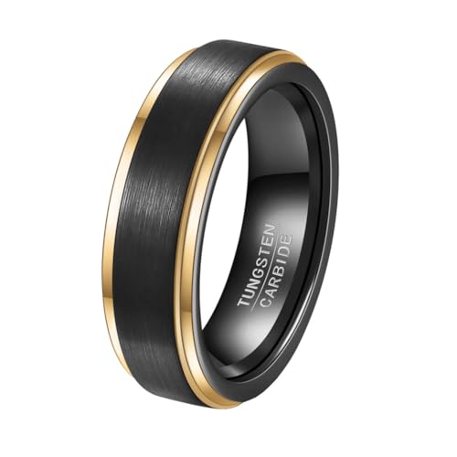 OAKKY Herren Klassisch Einfach Retro Vielseitig Schmuck Farbverlauf Farbe 6MM Wolframkarbid Ehering Mattes Finish Komfort Passform Gold Schwarz Größe 54 (17.2) von OAKKY