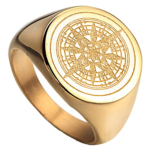 OAKKY Herren Kompass Mystiker Hip Hop Ringe Edelstahl Gold Größe 62 (19.7) von OAKKY